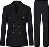 Black Double Breasted Peaked Lapel Business Suit